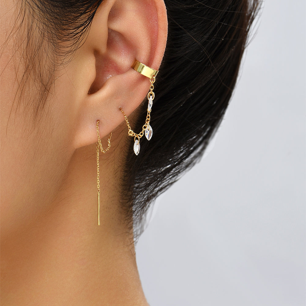 Long Tassel Earrings Copper Micro-zircon Simple Semicircle Earrings Earrings Earring Clip Accessories