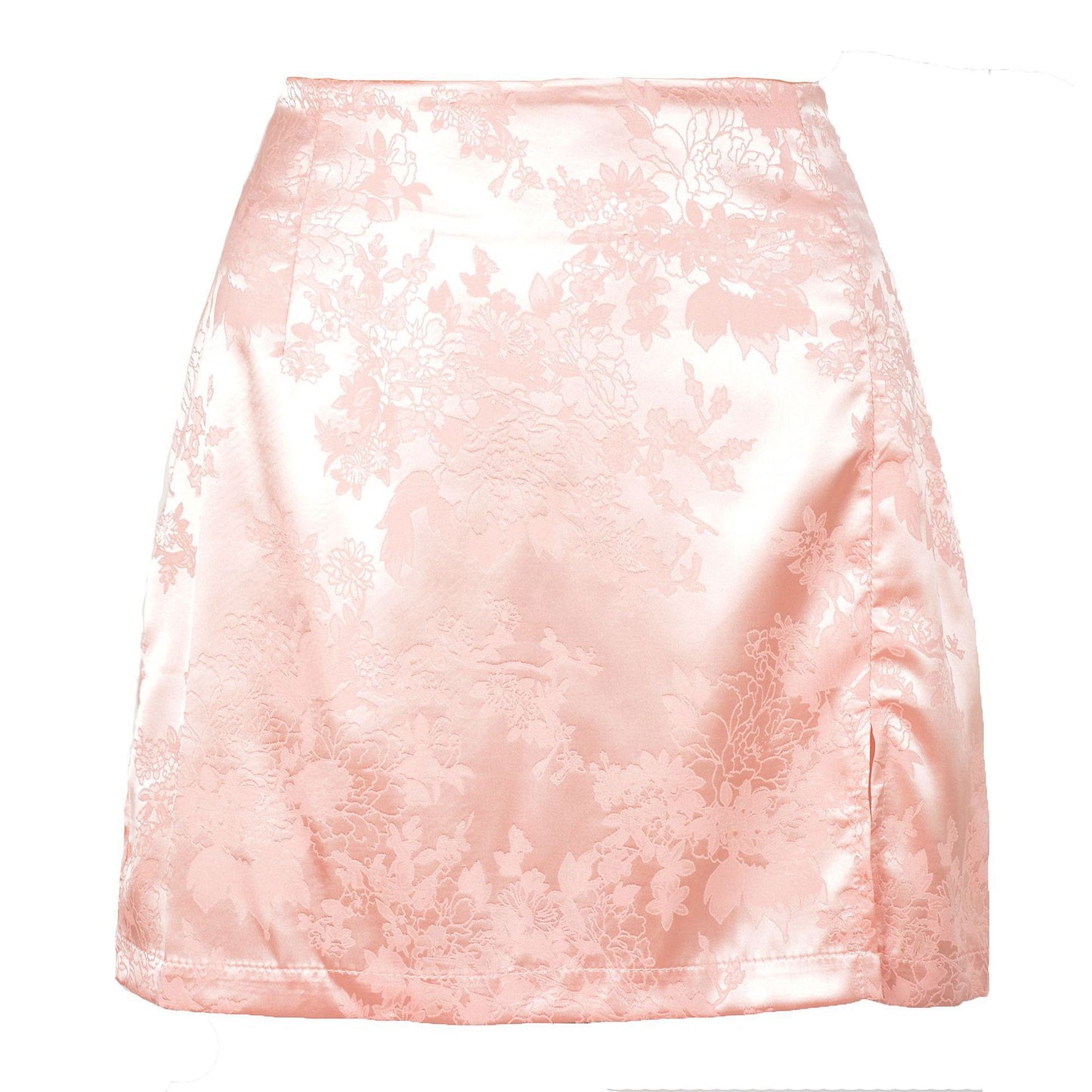 Satin high waist zipper slit skirt women