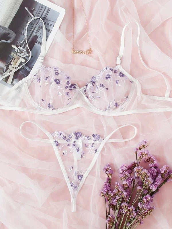 Underwear Floral Embroidery Erotic Lingerie Set