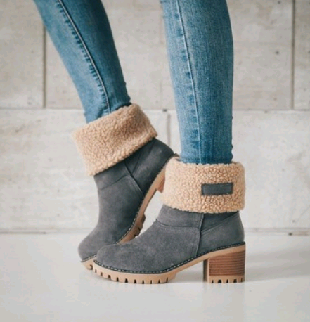 Mid-Tube Thick Heel Suede Snow Boots