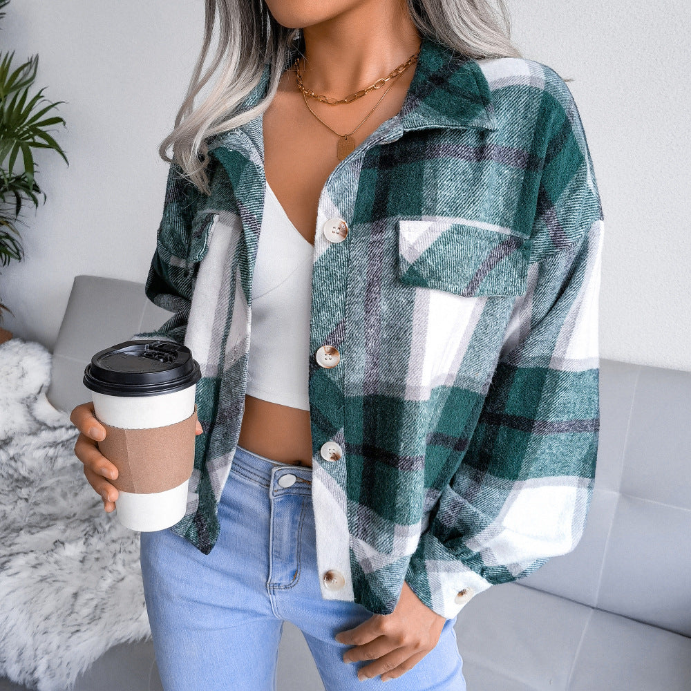 Women's Long Sleeve Plaid Coat Jacket