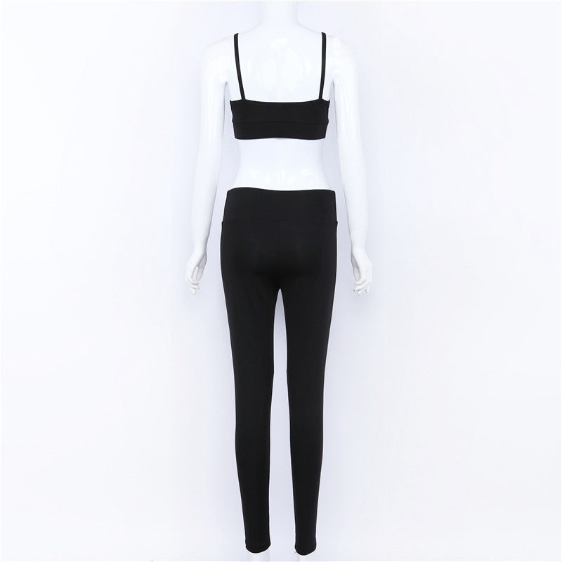 Yoga Set New  Solid Crop Top Long Pant Athleisure Women Suit Gym Sports BraLegging Two Piece Set Sportswear