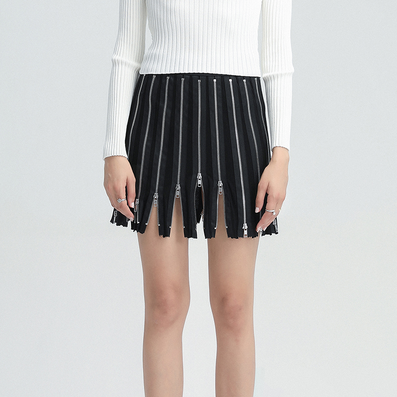 Zipper Design Short Skirt A-Line Pleated Skirt Women