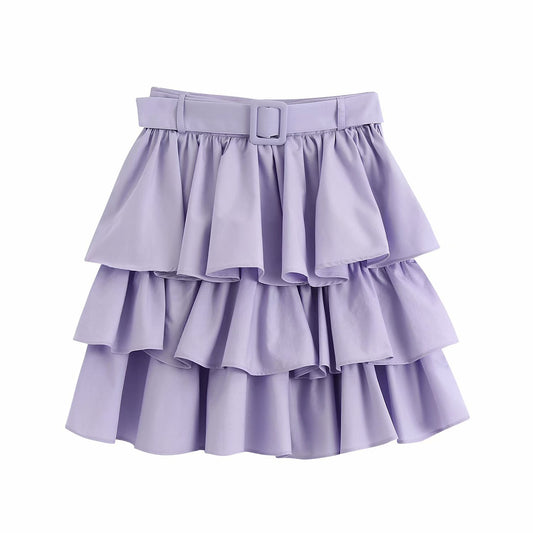 Layered mini skirt with belt