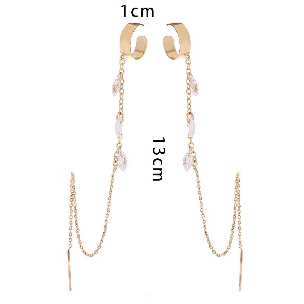 Long Tassel Earrings Copper Micro-zircon Simple Semicircle Earrings Earrings Earring Clip Accessories