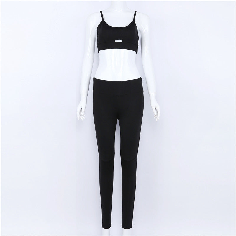 Yoga Set New  Solid Crop Top Long Pant Athleisure Women Suit Gym Sports BraLegging Two Piece Set Sportswear