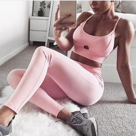 Yoga Set New  Solid Crop Top Long Pant Athleisure Women Suit Gym Sports BraLegging Two Piece Set Sportswear