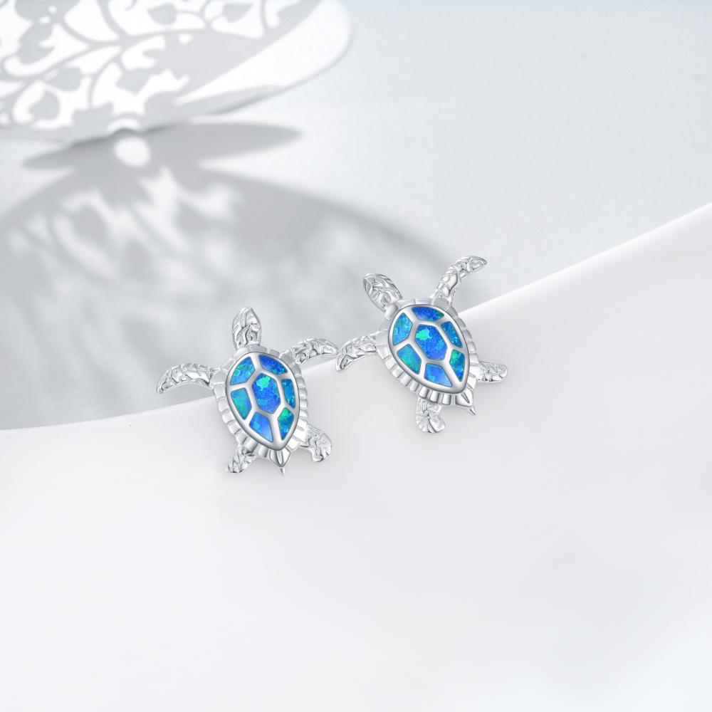 Sterling Silver Sea Turtle Earrings Blue Opal Ocean Stud Earrings