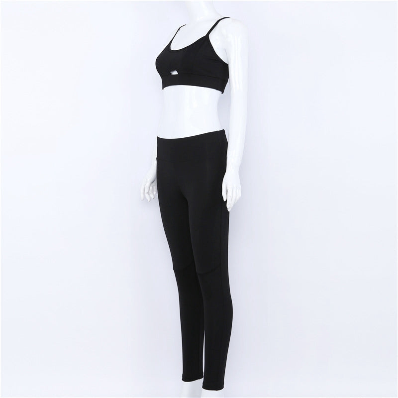 Yoga Set New  Solid Crop Top Long Pant Athleisure Women Suit Gym Sports BraLegging Two Piece Set Sportswear