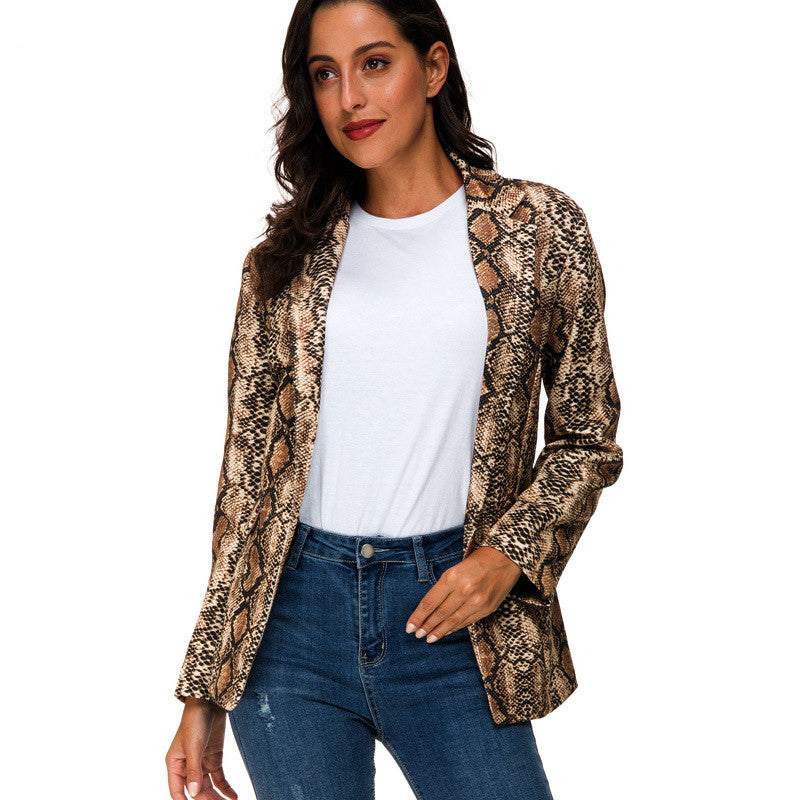 Women Blazer Basic Jacket Snake Skin Print Jackets T