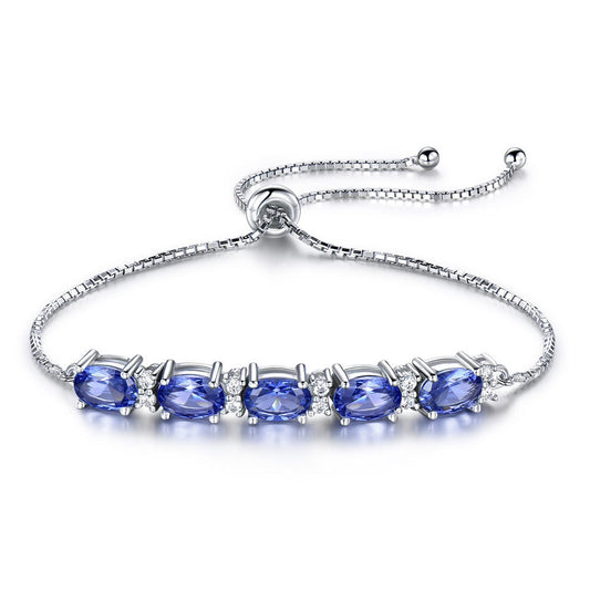 Bracelets For Women Gemstone Blue Topaz Adjustable Chain Link Bracelet Christmas Jewelry