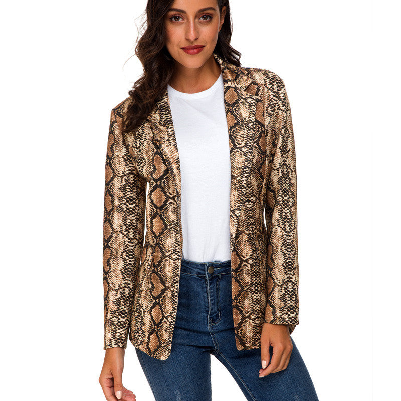 Women Blazer Basic Jacket Snake Skin Print Jackets T