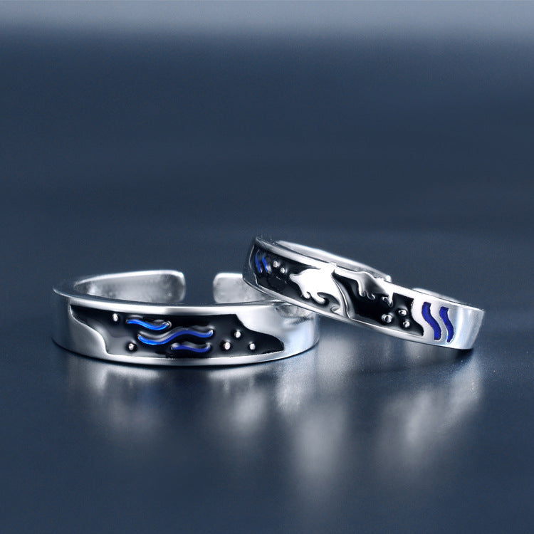 Sea And Whale Epoxy  Couple Men And Women Pair Rings Simple  Rings