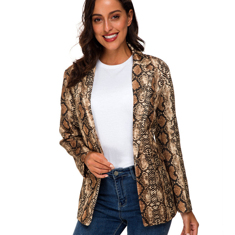 Women Blazer Basic Jacket Snake Skin Print Jackets T