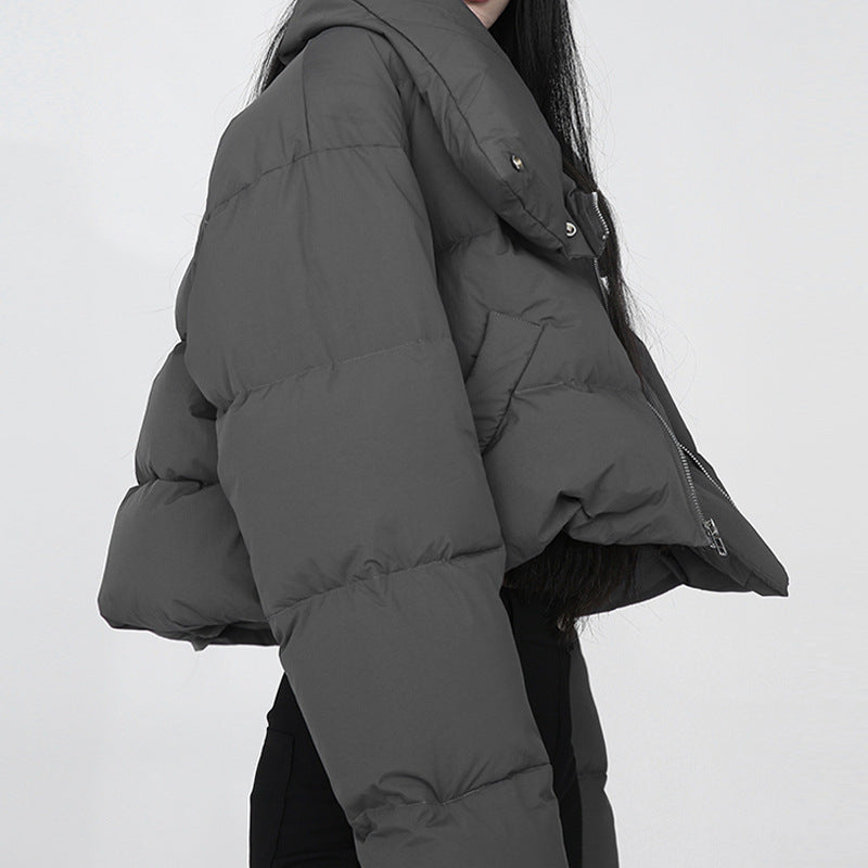 Warm Cotton-padded Jacket With Diagonal Zipper For Women