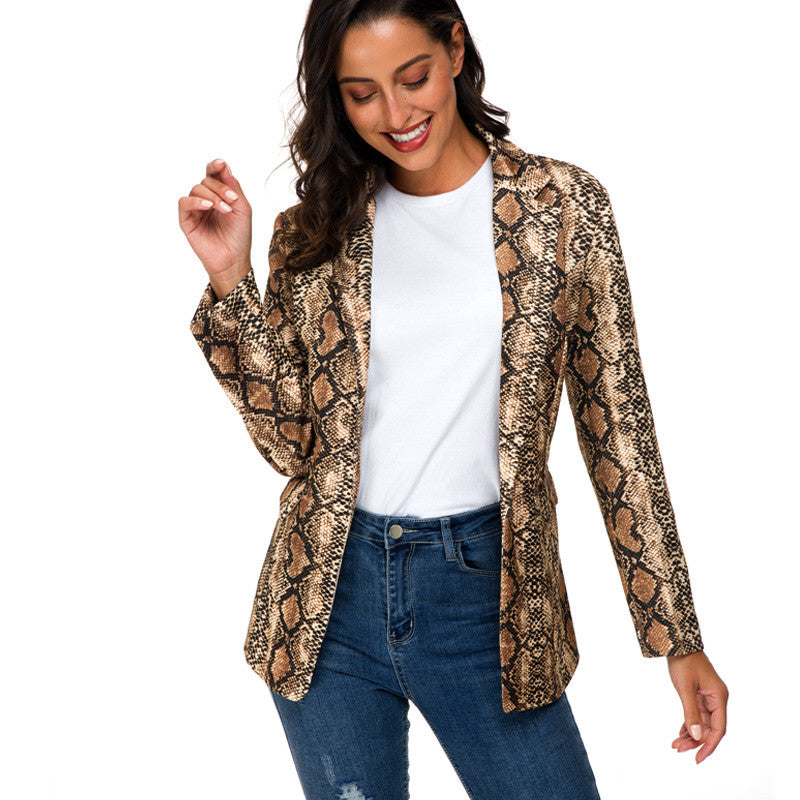 Women Blazer Basic Jacket Snake Skin Print Jackets T